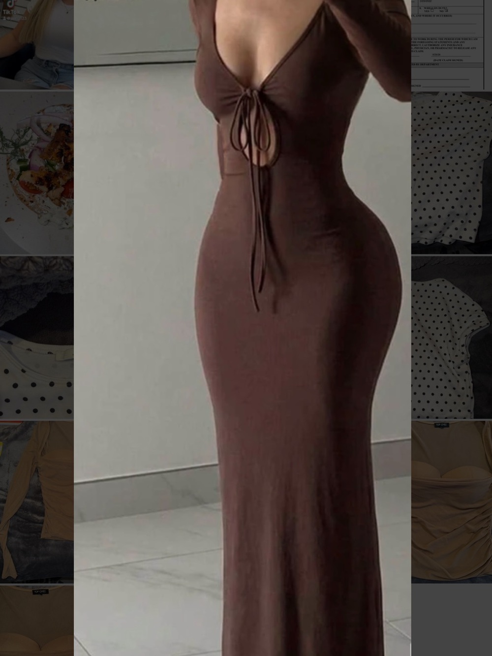 Brown Tie-Front Bodycon Maxi Dress